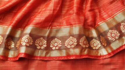 Elegant Red Fabric with Intricate Gold Pattern