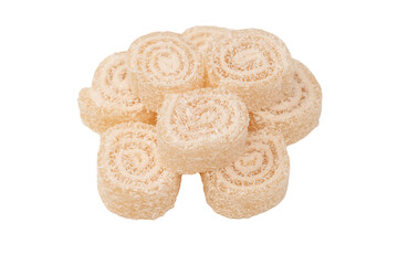 Coconut candy roll isolated on a white background.