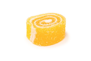 Jelly sweet candy roll isolated on a white background. Marmalade candy.