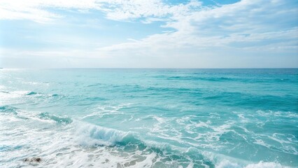 Obraz premium Softly blended light blue watercolor for a serene ocean background, smooth texture, skyward gaze, natural hues