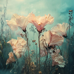 A bouquet of pink and purple daisy-like flowers against a teal background