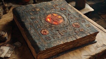 Ancient Grimoire with Glowing Pentagram