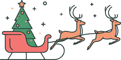 christmas sleigh and reindeer silhouette vector design flat illustrations