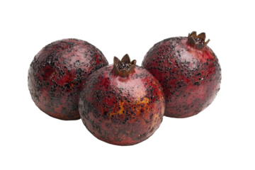 Three ripe pomegranates, white isolate background.