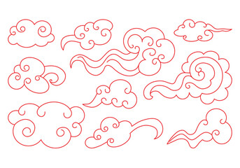 Obraz premium Clouds set in oriental style. Decorative Chinese illustration. Vector. 