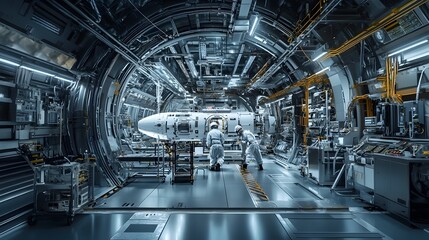 Fototapeta premium Futuristic Spaceship Interior with Advanced Machinery and Technology