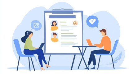 Employer or HR leader is interviewing participants, applying for a company employee, and having read the proficiency test resume to recruit qualified employees, Selection of job applicants.