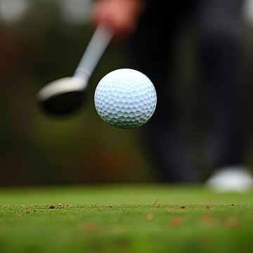 Golf ball mid-air, captured behind golfer s swing, golf flight, distance and accuracy