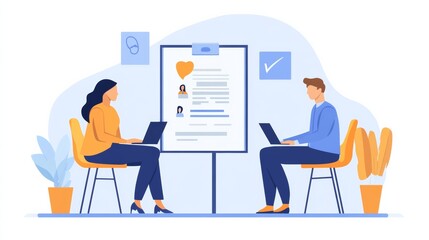 Employer or HR leader is interviewing participants, applying for a company employee, and having read the proficiency test resume to recruit qualified employees, Selection of job applicants.