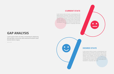 GAP Analysis infographic outline style with 2 point comparison template with half circle vertical stack shape opposite direction for slide presentation