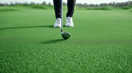Motion capture of swing on lush green, with focus on the club path, golf club path, precision and movement