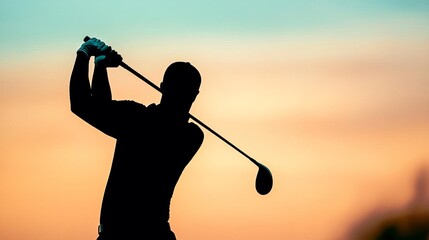 Silhouette of a golfer in intense full swing, swing silhouette intense, power and mystery