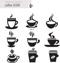 Coffee icon collection - vector outline illustration and silhouette