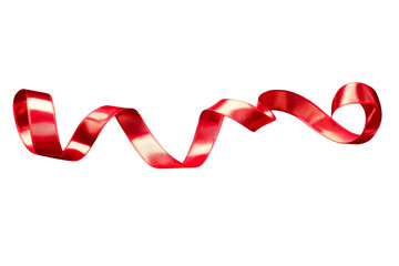 A curly red ribbon for Christmas and birthday present isolated against a transparent background.