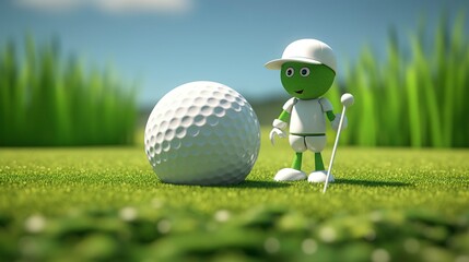 A photo of a 3D character marking their golf ball