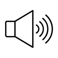 Sound speaker icon in black outline, Vector illustration of a speaker icon with sound waves, shown in a black outline, symbolizing audio, volume, and sound output.
