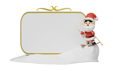 3d billboards with Santa Claus sunglasses skiing isolated. merry christmas, festive new year concept, 3d render illustration