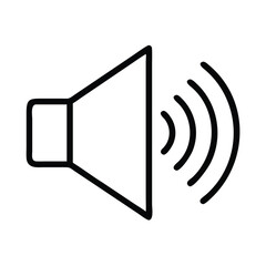 Sound speaker icon in black outline, Vector illustration of a speaker icon with sound waves, shown in a black outline, symbolizing audio, volume, and sound output.
