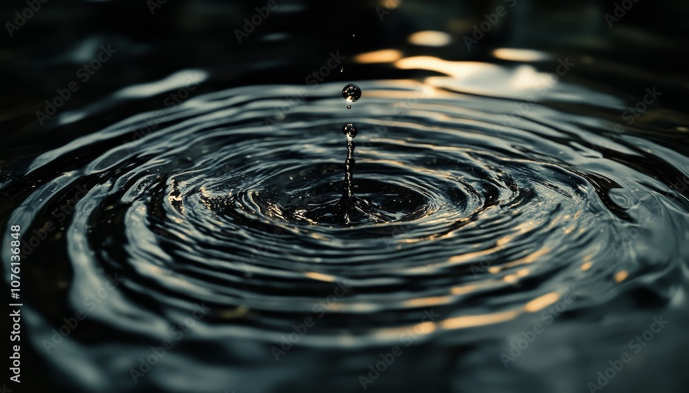 Poster a single drop of water falls into still water, creating concentric ripples.