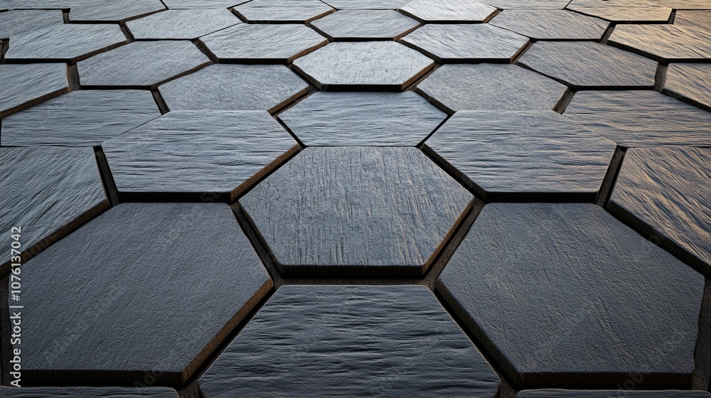 Poster detailed hexagonal pattern of classic wooden tiles with unique textures adding depth and visual inte