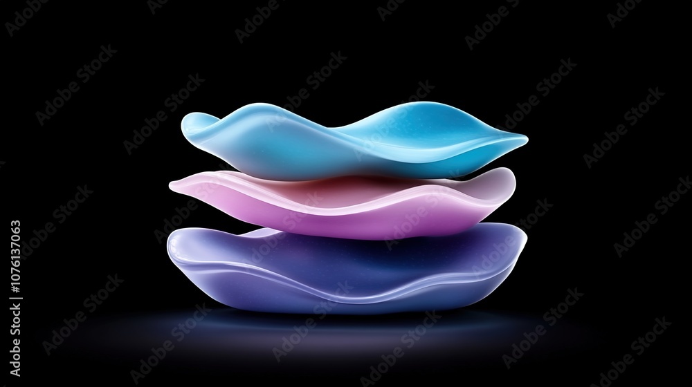 Poster abstract composition of stacked colorful wavy shapes in vibrant hues, showcasing flowing forms with 
