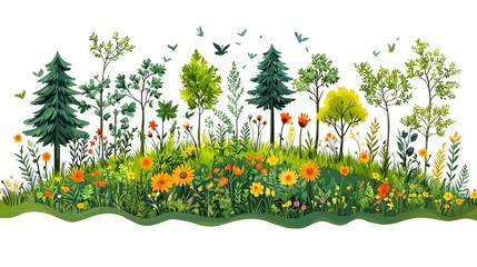 of green energy icons expanding and growing into a lush thriving landscape symbolizing sustainability eco friendly progress and environmental growth