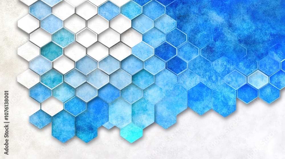 Poster abstract blue honeycomb pattern with watercolor effect on textured background for creative and moder
