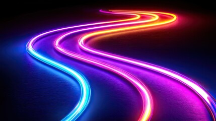 Retro neon lines create a vibrant visual on a dark background, offering a striking contrast that enhances the retro aesthetic. Ideal for designs needing a touch of retro flair and copy space.