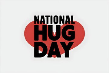 A graphic design celebrating National Hug Day in bold black letters, within a large red heart shape. simple and minimalist. Ideal for promoting love and warmth concepts
