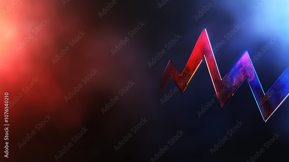 Poster abstract representation of a rising and falling graph line on a dark background, showcasing vivid re