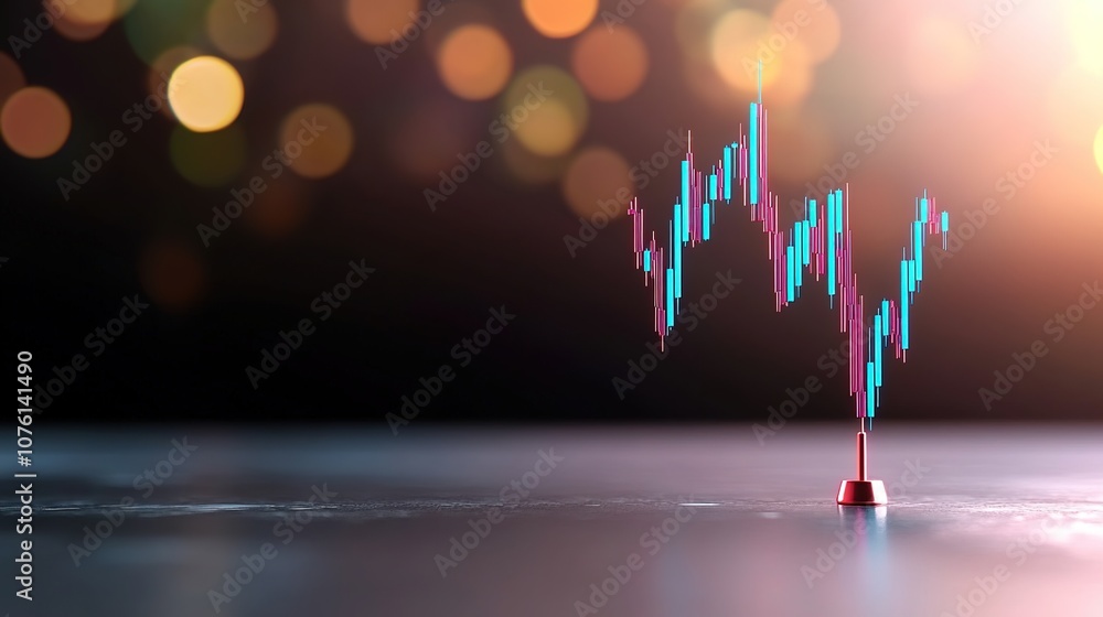 Poster dynamic stock market chart showing price fluctuations with blurred background lights representing fi