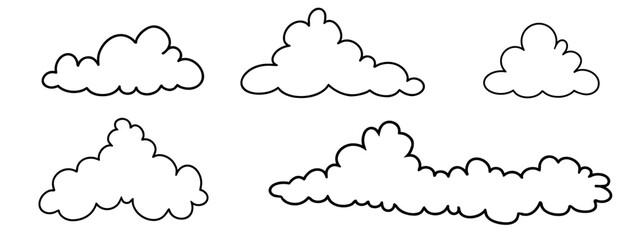Set of hand drawn funny clouds in comic style. Doodle cute cartoon cloud. Sky in sketch style. vector illustration Vector collection isolated on background