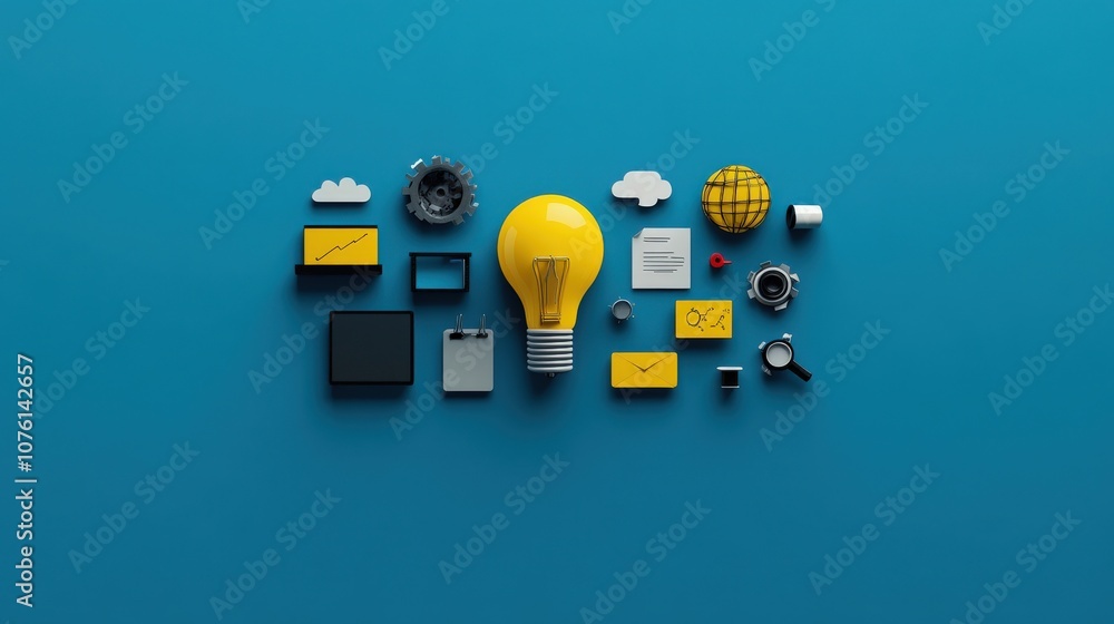 Poster creative concept of business ideas and innovation with light bulb and various design elements repres