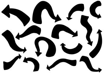 Flat style curved black arrow icon collection isolated. different kinds of arrow symbol indicator. for your various projects.