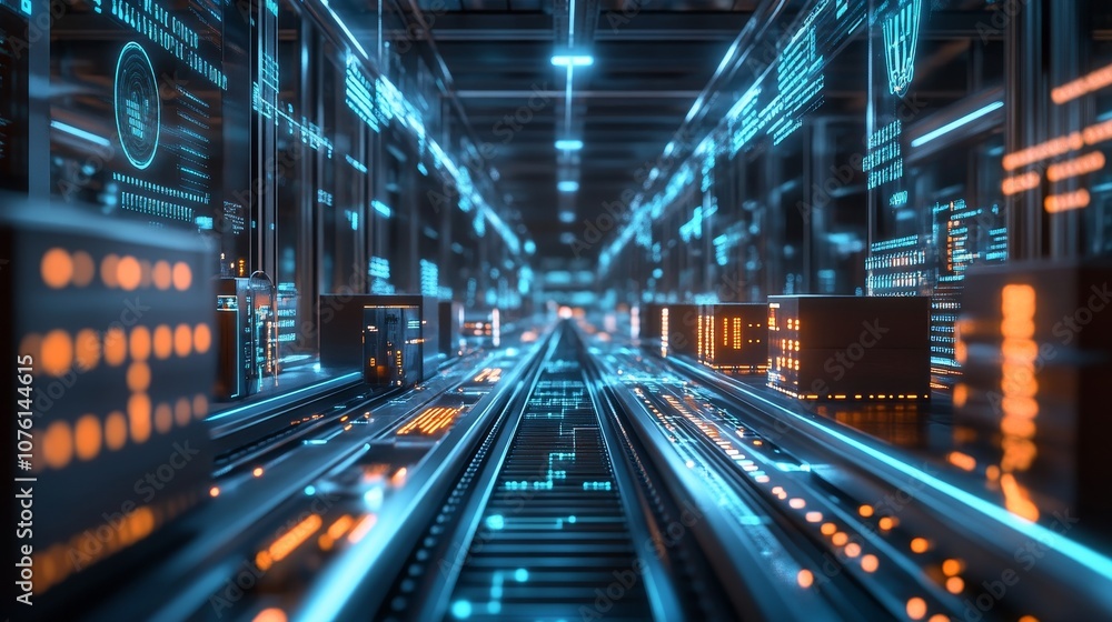 Poster a futuristic, abstract representation of a digital data center.