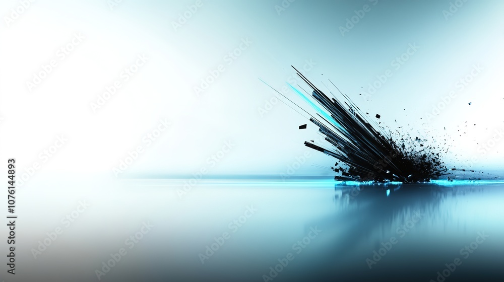 Poster abstract explosion with dynamic lines and particles in blue and white background, representing motio