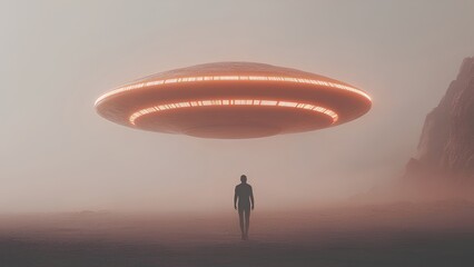 Futuristic UFO Spaceship Hovering in a Minimalist Background