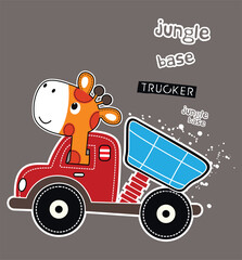 cartoon giraffe driving car, vector illustration design graphic.