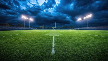 Naklejka premium American Football Field Under a Cloudy Sky