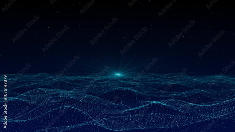 Poster digital cyber wave particles flowing digital lines cyberspace background. technology connect big dat