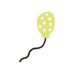 A playful, abstract illustration of a yellow balloon with white polka dots on a simple white background, conveying a sense of fun and celebration, perfect for party-themed designs