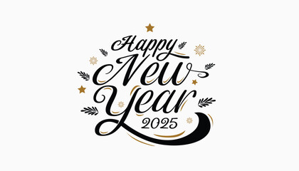 Happy New Year 2025 with typography style. Used for greeting cards with a white background.