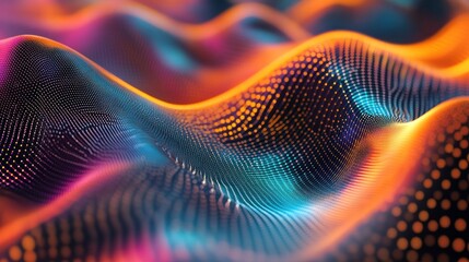 representation featuring numerous interconnected dots and gradient lines that flow smoothly across the frame, symbolizing an intricate network.