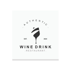 Wine drink Vintage logo label with glass or beer premium, bars, clubs, cafes, companies template