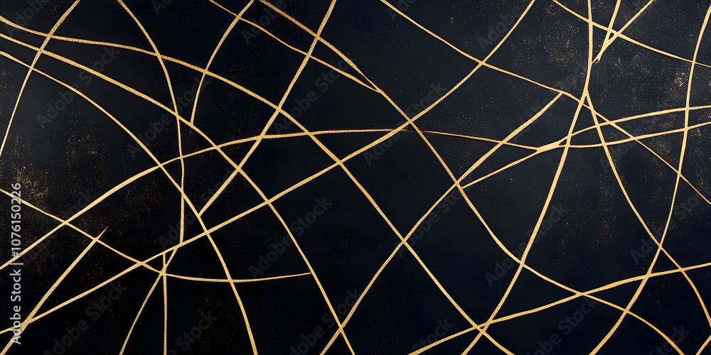 Poster golden abstract lines on black: elegant and sophisticated, this image features a pattern of intersec