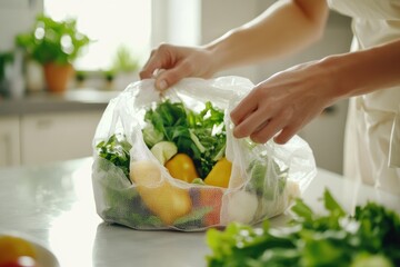 Person Unpacking Fresh Produce From a Reusable Mesh Bag