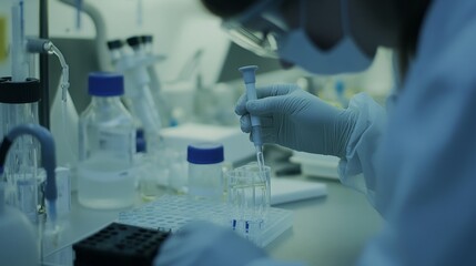 Fototapeta premium Scientists in lab coats meticulously examining and testing materials under controlled conditions, emphasizing the importance of precision and innovation in scientific research.