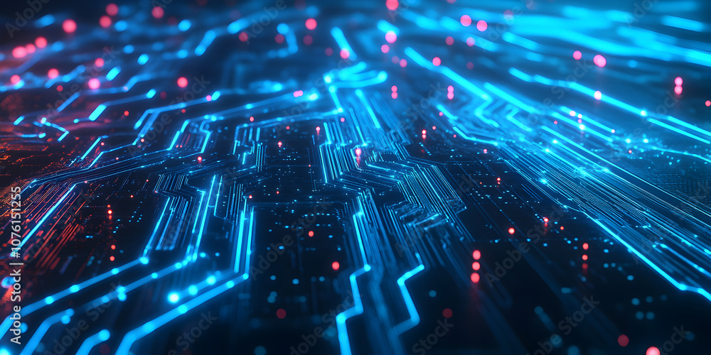 Poster digital circuitry: a mesmerizing abstract background featuring a complex network of glowing blue cir