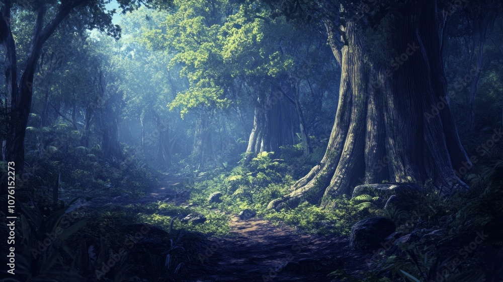 Poster A forest with a large tree in the middle