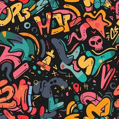 The seamless background showcases colorful graffiti 